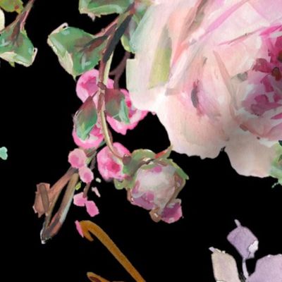 Moody Flowers Roses and Bees in Opera Pink  - Black Serenade 