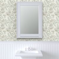 (M/textured) v.2.1 Victorian Lace Hellebore in Sage on Off-White / Victorian-Era Floral / Arts and Crafts Style / WGD-130 off-white Background /  13,5x18in medium scale  / see other scales in collection