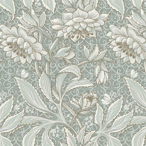 (M/textured) v.2.1  Victorian Lace Hellebore / Victorian-Era Floral / Arts and Crafts Style  / vector / revised textured v.2.1 / medium scale / see other scales in collection