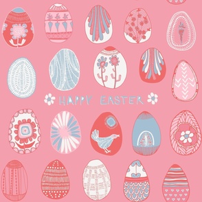 Hand-drawn Easter Eggs Pink and Blue 