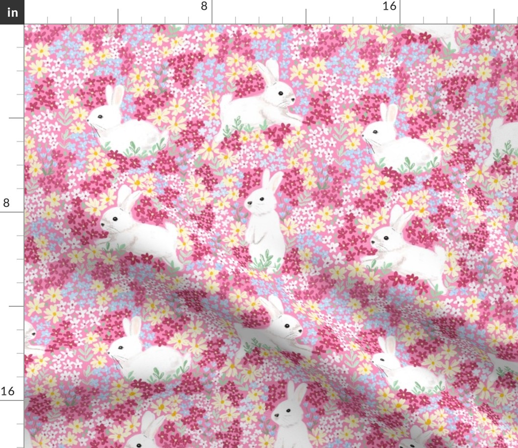 Easter bunnies with tiny flowers WB24 large scale pink