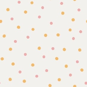 489 - Small scale organic scattered polka dots in baby pink and yellow on soft  bone white - for wallpaper, duvet covers, curtains, table linen, sheets, kids apparel, children decor and baby accessories