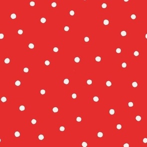 489 -  Small scale organic scattered polka dots in bold coral red and off white - for wallpaper, duvet covers, curtains, table linen, sheets, kids apparel, children decor and baby accessories