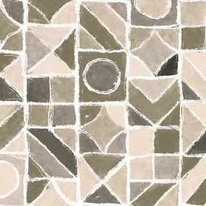 Earthy Sketchiness_Patchwork_Olive and Cream