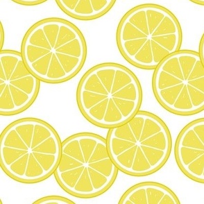 Minimalist citrus slices - lemons yellow on white