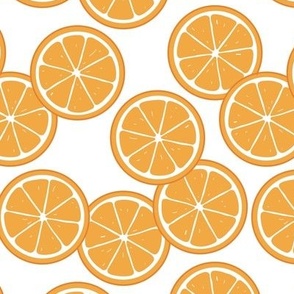 Minimalist citrus slices - tangerine oranges on white