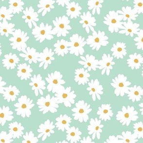 Daisies in the wind - messy wildflower daisy blossom boho style vintage sea foam blue 