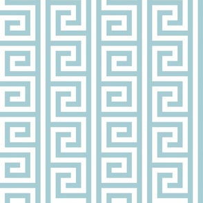 Ancient Greek Mythical Classic Key Swirls Waves - Modern Simple Greece Geometric Traditonal Ornament - A5CDD3 Turquoise Blue Cyan on White - Vertical Stripe - Middle #8