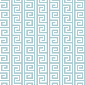 Ancient Greek Mythical Classic Key Swirls Waves - Modern Simple Greece Geometric Traditonal Ornament - A5CDD3 Turquoise Blue Cyan on White - Vertical Stripe - Small #8