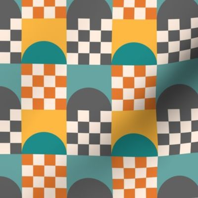 Retro funky checker teal orange