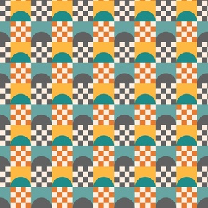 Retro funky checker teal orange