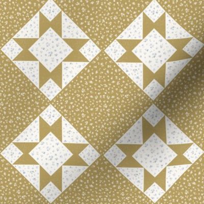Faux Quilt, Yellow, Flowers, Quilt Star, Sawtooth Star, Cottage Core, Mustard