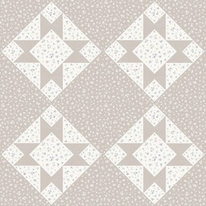Faux Quilt, Flowers, Quilt Star, Sawtooth Star, Cottage Core, Taupe