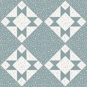 Faux Quilt,  Flowers, Quilt Star, Sawtooth Star, Cottage Core, Teal