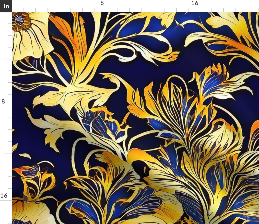 Large scale foliage gold and blue