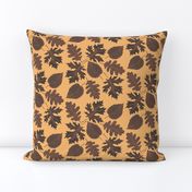 Leaves Pattern Watercolor Painting | Nature-Inspired Pattern | Brown Black | Pale Orange Background