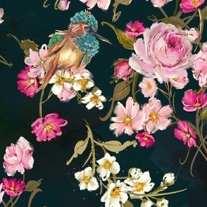 The Majestic Hummingbird Floral Paradise - Dream Emerald