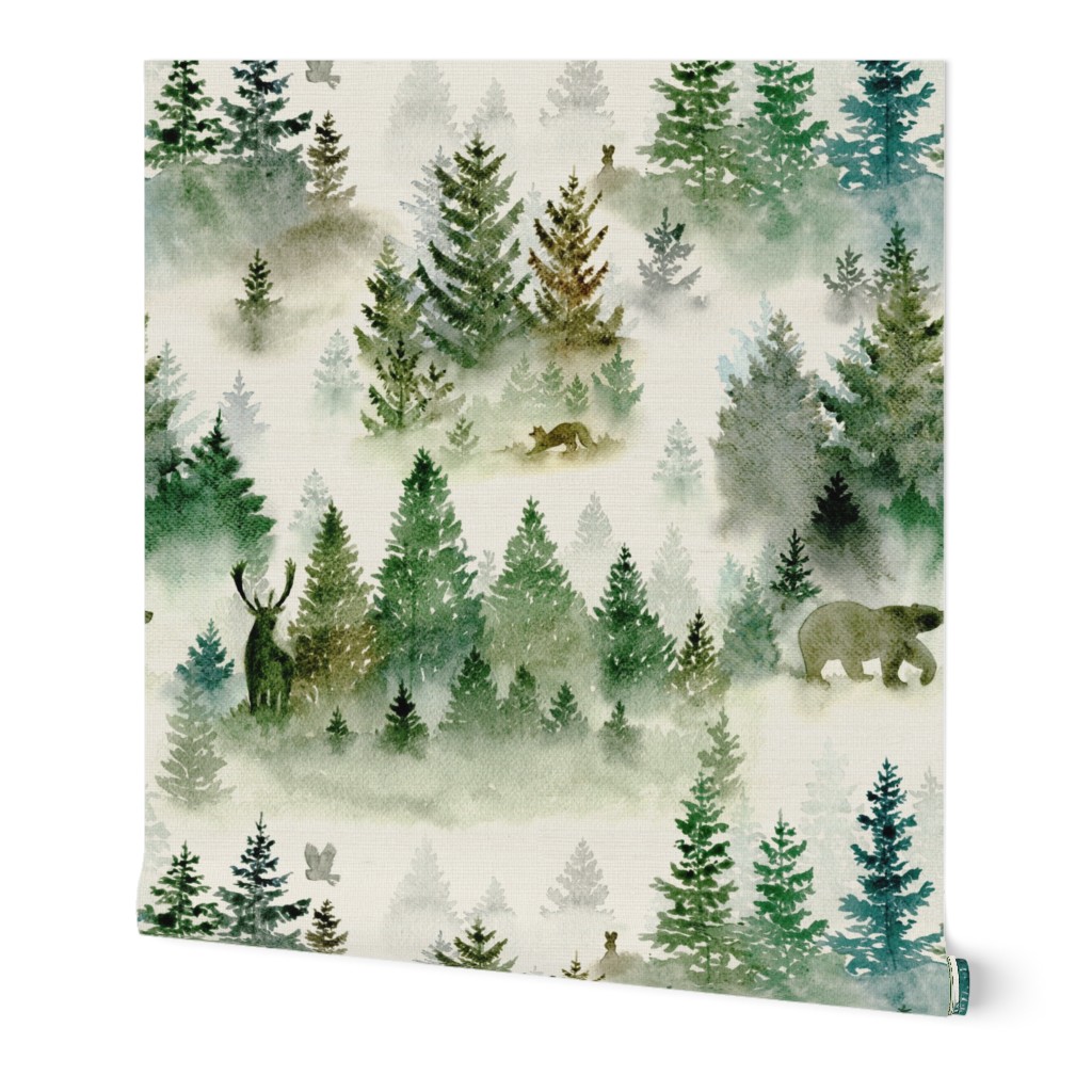 Watercolor Misty Woodland Creatures