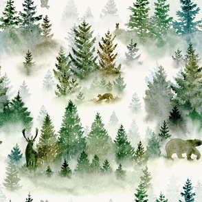 Watercolor Misty Woodland Creatures