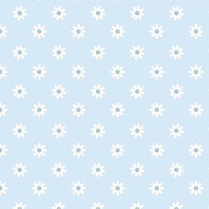 Sweet White Daisy Floral on Baby Blue Background Small Scale