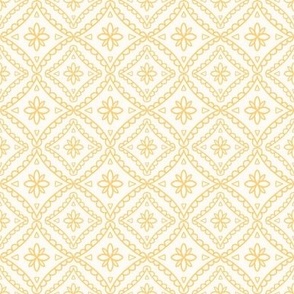 Simple Floral Modern Damask Low Volume Baby Yellow and White Small Scale