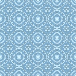 Simple Modern Damask French Blue and Light Blue Floral Small Scale