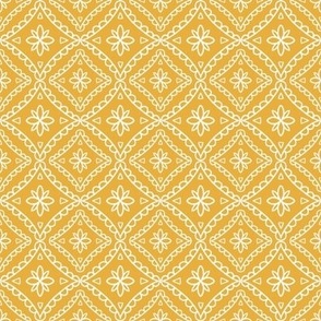 Goldenrod Yellow and White Simple Modern Damask Floral Small Scale