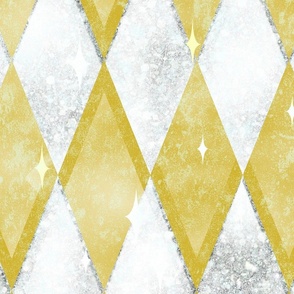 Yellow Chic Harlequin -- Gold and White Silver -- Textured Yellow Gold and Faux Silver Glitter Harlequin Diamonds -- Black and Gold Harlequin Coordinate -- 33.96in x 28.25in -- 150dpi (Full Scale)
