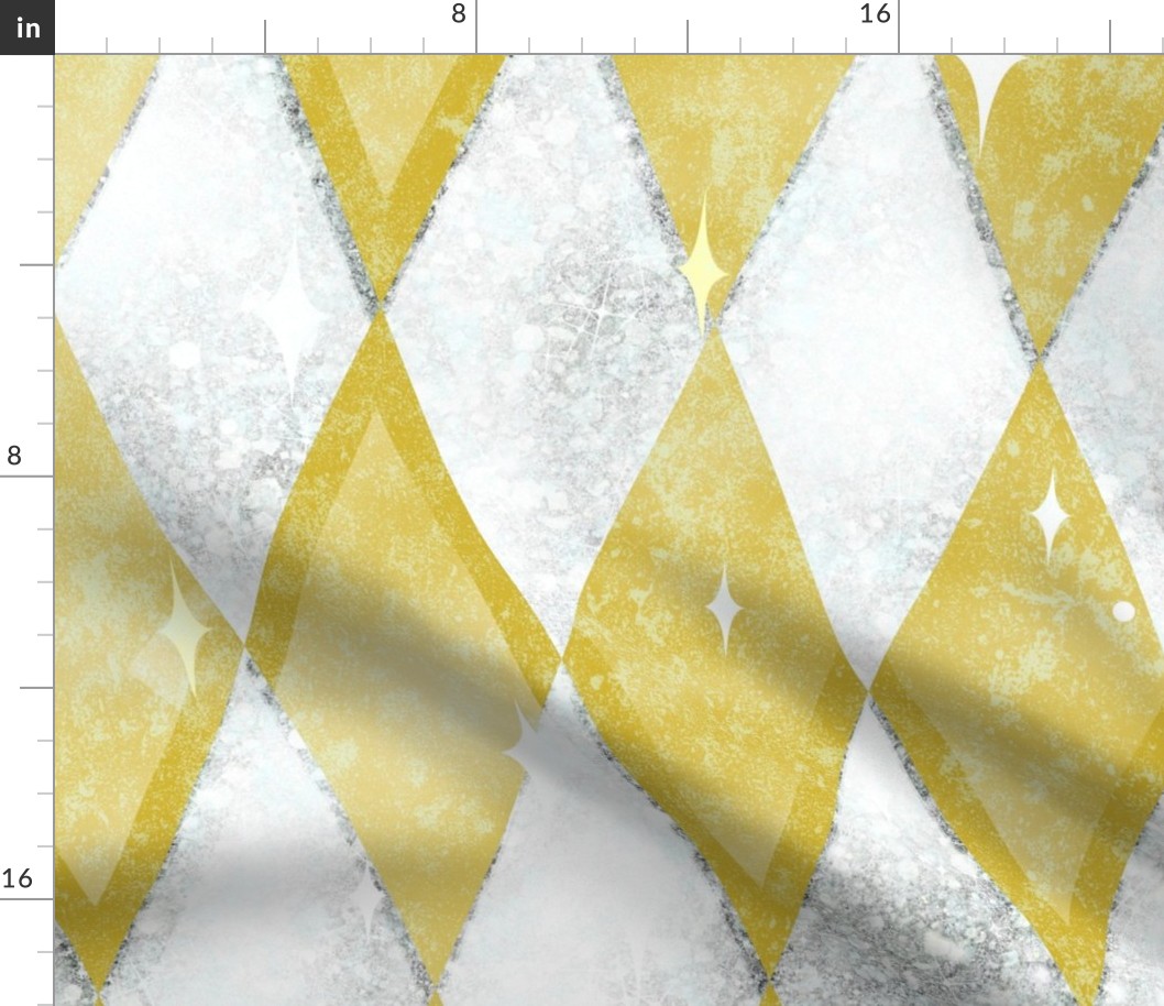 Yellow Chic Harlequin -- Gold and White Silver -- Textured Yellow Gold and Faux Silver Glitter Harlequin Diamonds -- Black and Gold Harlequin Coordinate -- 33.96in x 28.25in -- 150dpi (Full Scale)