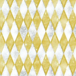 Yellow Chic Harlequin -- Gold and White Silver -- Textured Yellow Gold and Faux Silver Glitter Harlequin Diamonds -- Black and Gold Harlequin Coordinate -- 12.74in x 10.60in -- 400dpi (38% of Full Scale)