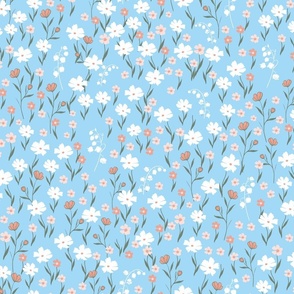 466. ditsy flowers on baby blue background