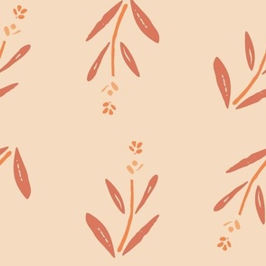L Terracotta Flowers: Minimalist Floral Block Print Wallpaper