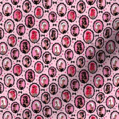 TINY-- Cameo Dolls on Pink Black Pinups
