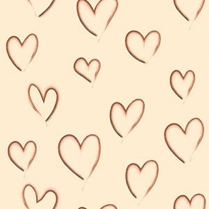 Hand Drawn Heart Paint Strokes Neutral Warm Beige and Red