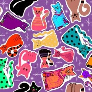 Colorful Cats on Purple