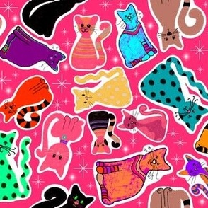 Colorful Cats on Pink