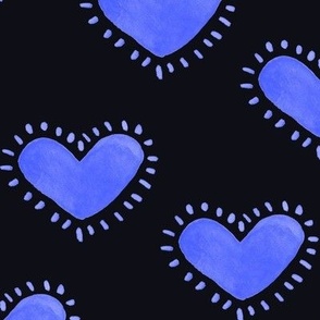 Blue Heart Valentine's Day pattern, watercolor, black background