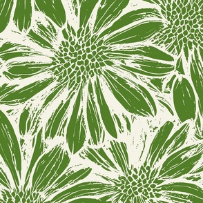 Daisy lino  block print-green grass-llarge scale 