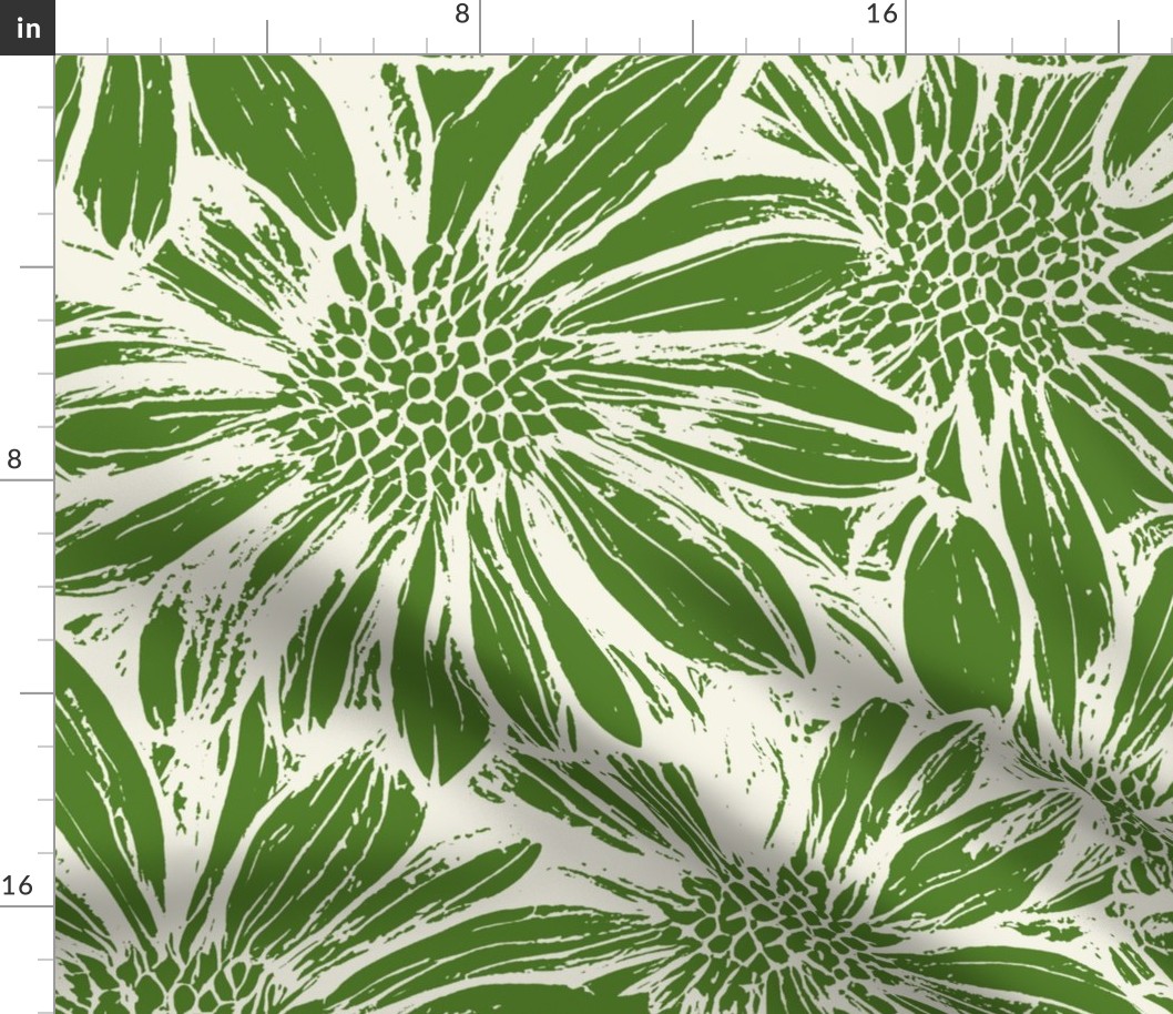 Daisy lino  block print-green grass-llarge scale 