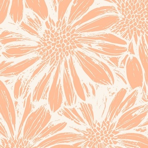 Daisy lino  block print-Pantone -peach fuzz-large scale 