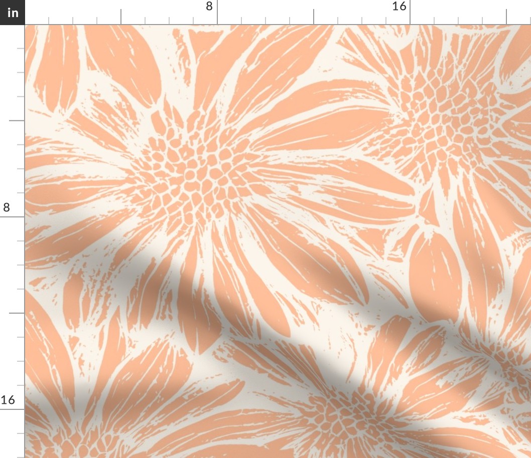 Daisy lino  block print-Pantone -peach fuzz-large scale 