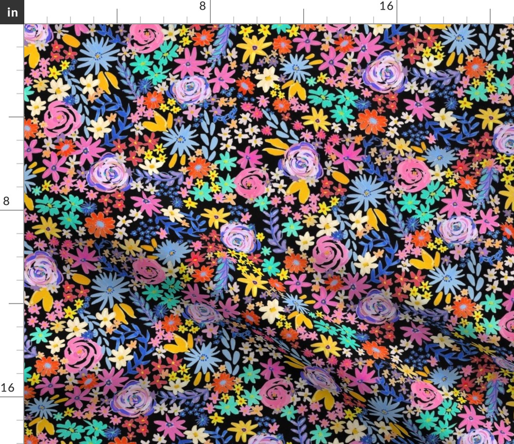 Spring Brights Painterly Floral // Black