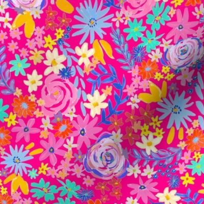 Spring Brights Painterly Floral // Hot Pink