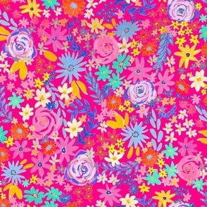 Spring Brights Painterly Floral // Hot Pink