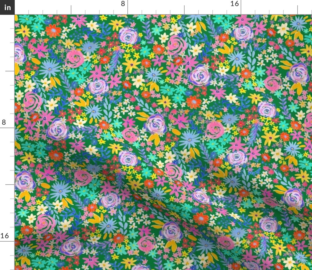 Spring Brights Painterly Floral // Kelly Green