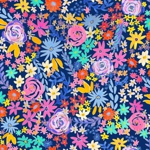 Spring Brights Painterly Floral // Deep Sea