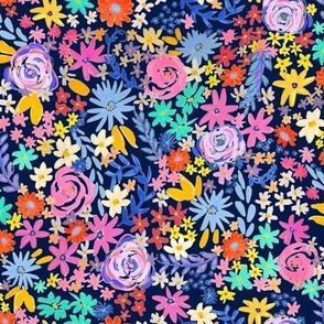 Spring Brights Painterly Floral // Navy