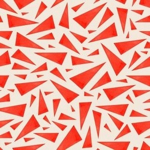 Medium Scale // Scattered Red Triangles on Cream Background / Watercolor Painted Geometric Tossed Triangle Print