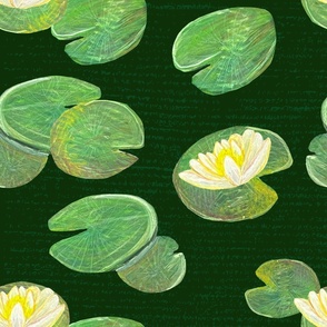 Large Scale Hand Painted Water Lillys on Dark Textured Ground
