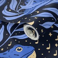 Spring Peeper Serenade - Midnight Blue & Butter Yellow - Extra Large (XL) Scale - Chorus Frogs in the Moonlight